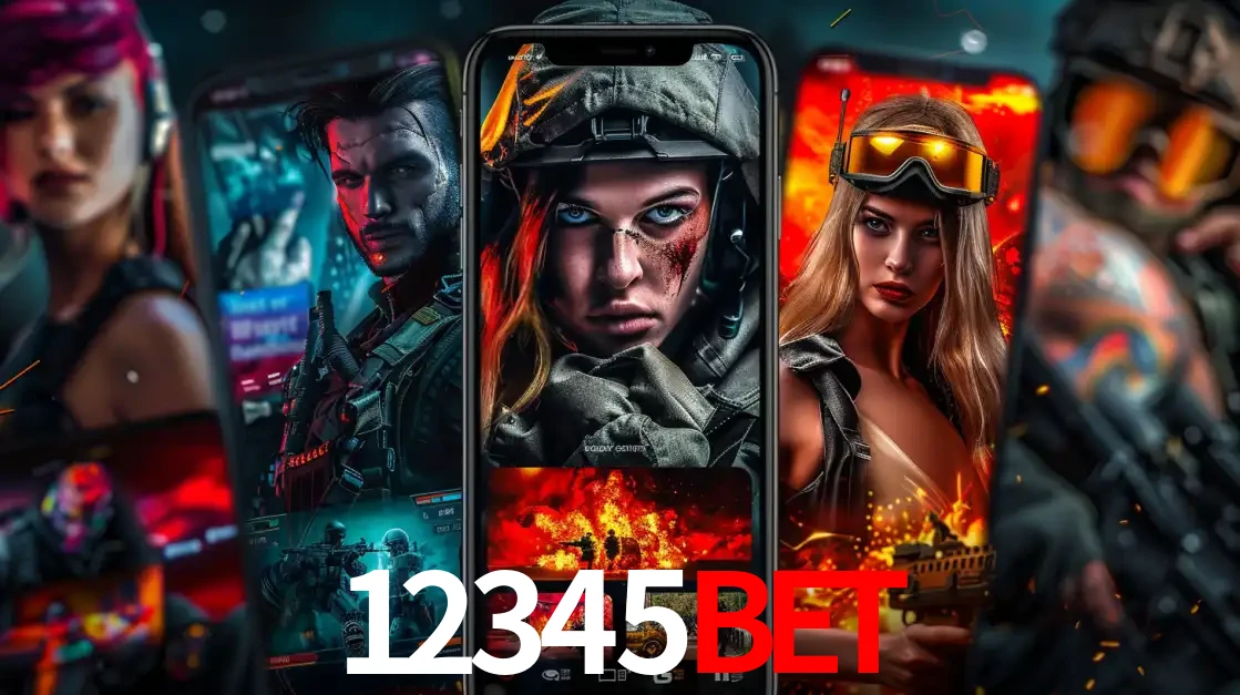 Montagem de telas de celular mostrando diversos personagens, masculinos e femininos, de um jogo de tiro, ilustrando a diversidade de equipes de e-sports para apostar no 12345bet.