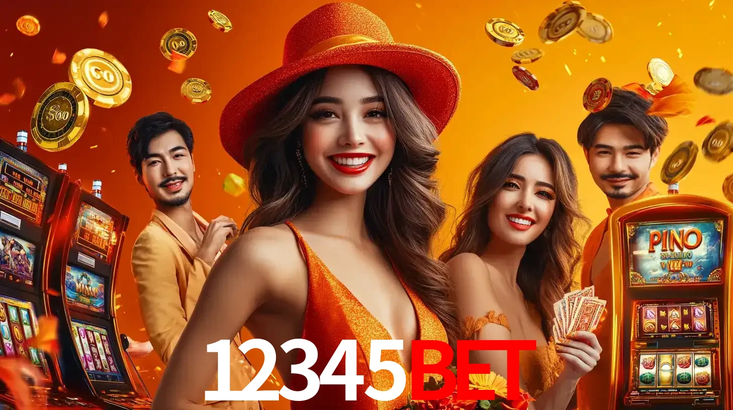 Grupo de amigos asiáticos sorrindo e se divertindo com máquinas de caça-níqueis em um ambiente festivo, celebrando suas vitórias nos jogos de cassino do 12345bet.